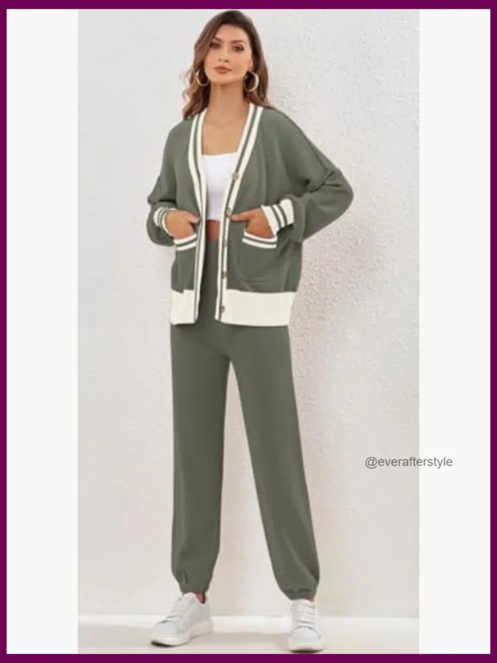 2 Piece Lounge Set Cardigan Sweater Pants Knit Matching Loungewear